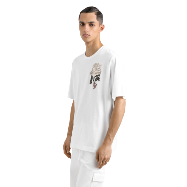 T-shirt DOLCE & GABBANA jersey de coton blanc patch broderie fleurs