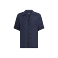 Chemise manche courte lin bleu marine broderie logo DG poche