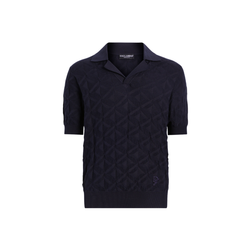Polo DOLCE & GABBANA soie motif losange broderie logo DG ton sur ton