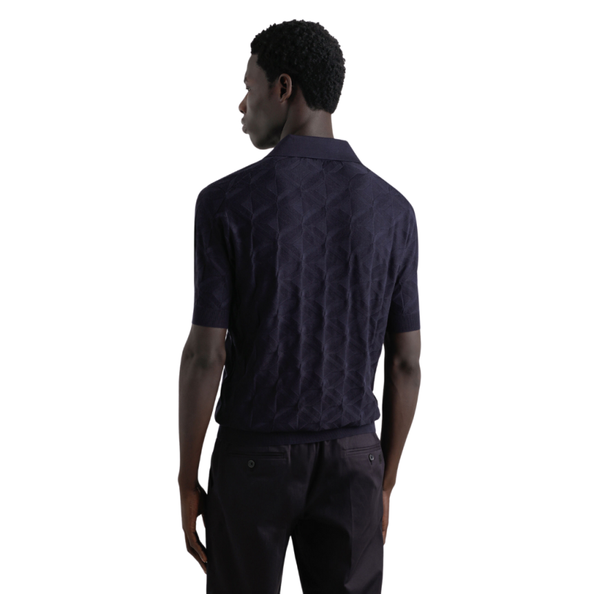 Polo DOLCE & GABBANA soie motif losange broderie logo DG ton sur ton