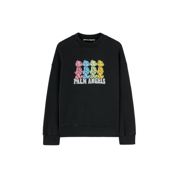 PALM ANGELS Sweat-shirt col rond Crossroads Bears coton noir oursons multicolores