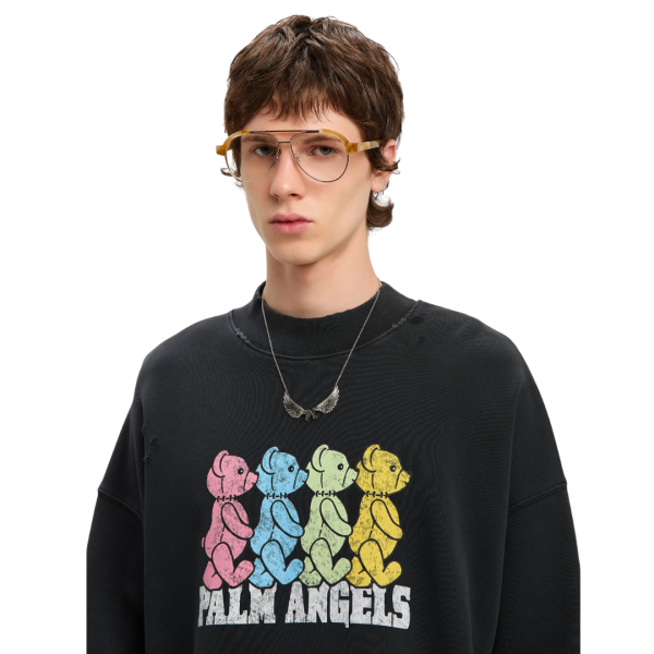 PALM ANGELS Sweat-shirt col rond Crossroads Bears coton noir oursons multicolores