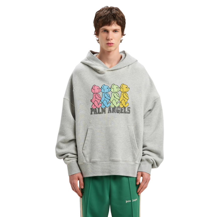 Sweat-shirt à capuche PALM ANGELS coton gris nounours multicolore