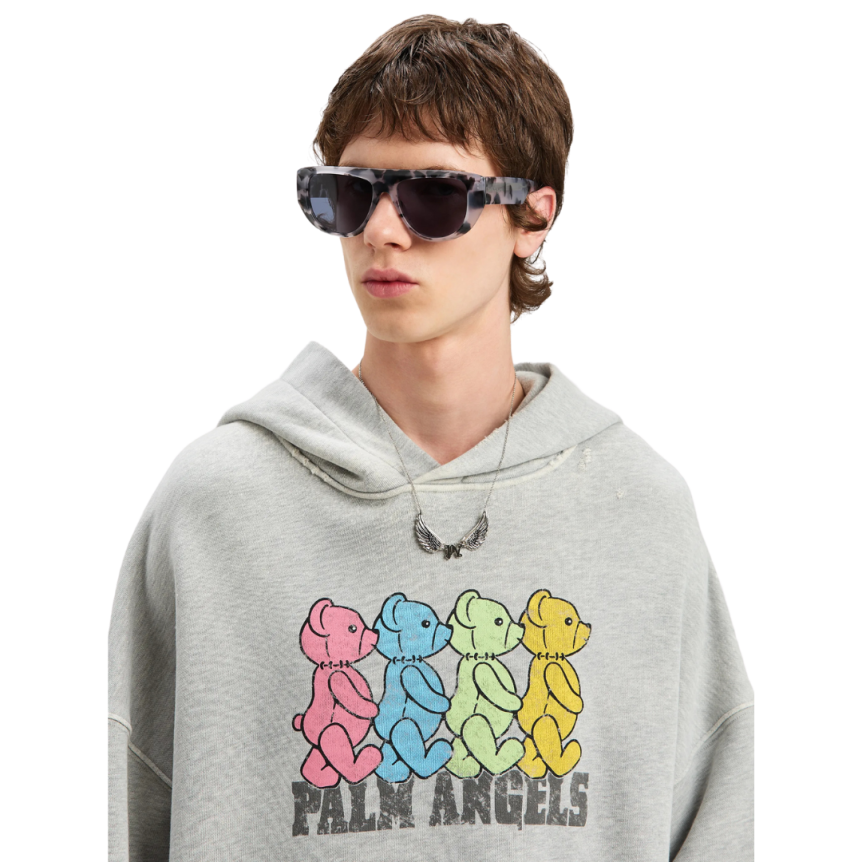 Sweat-shirt à capuche PALM ANGELS coton gris nounours multicolore