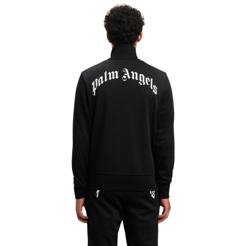 Veste de survêtement PALM ANGELS zippée col montant nylon noir logo blanc dos