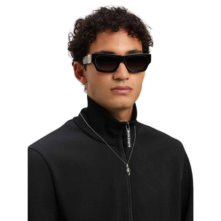 Veste de survêtement PALM ANGELS zippée col montant nylon noir logo blanc dos