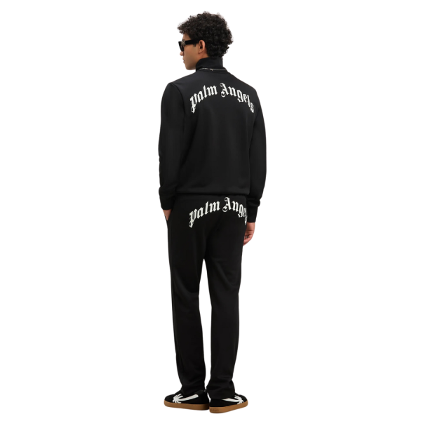 Veste de survêtement PALM ANGELS zippée col montant nylon noir logo blanc dos