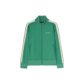 Veste de survêtement zippée col montant nylon vert logo blanc bande beige