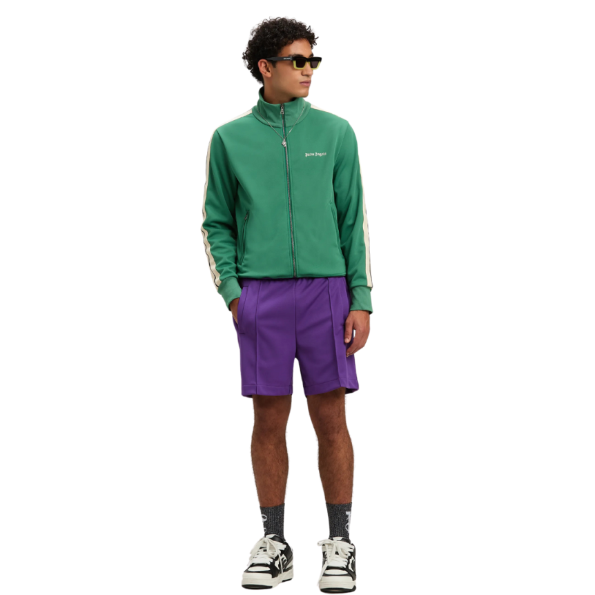 Veste de survêtement PALM ANGELS zippée col montant nylon vert logo blanc bande beige