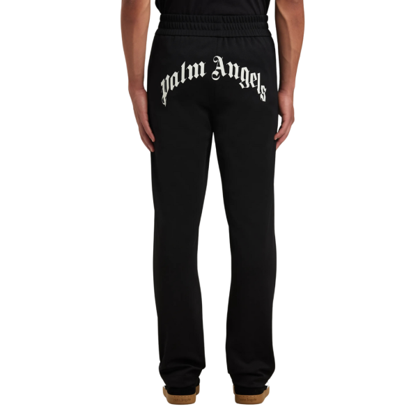 Pantalon de jogging PALM ANGELS nylon noir logo incurvé arrière blanc