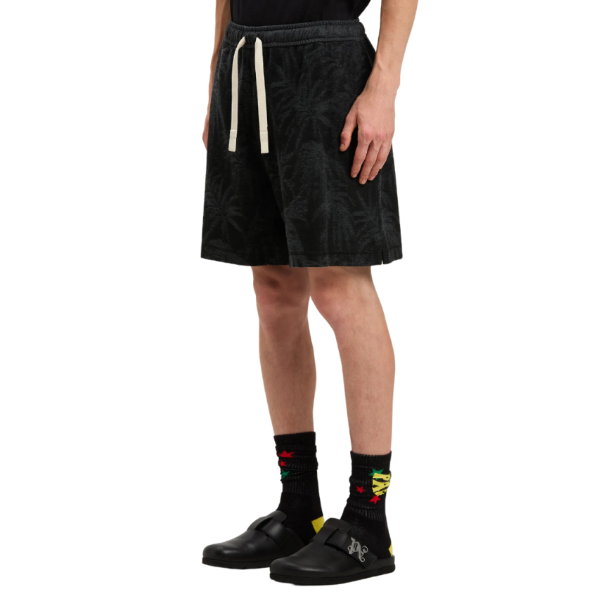 Short PALM ANGELS coton noir palmiers gris