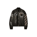Blouson universitaire Teddy cuir noir patch logo flèche