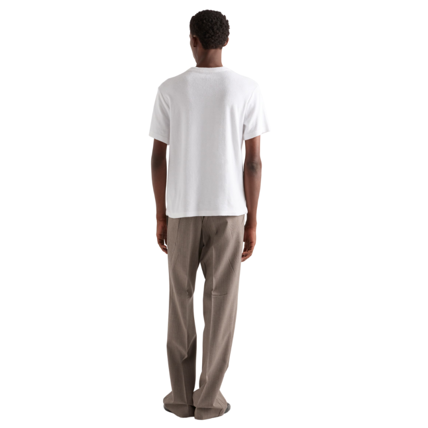 T-shirt PRADA col rond coton éponge blanc logo triangle métal