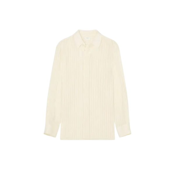 Chemise SAINT LAURENT manche longue soie coton écrue fine rayures