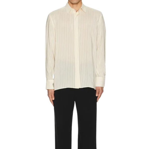 Chemise SAINT LAURENT manche longue soie coton écrue fine rayures