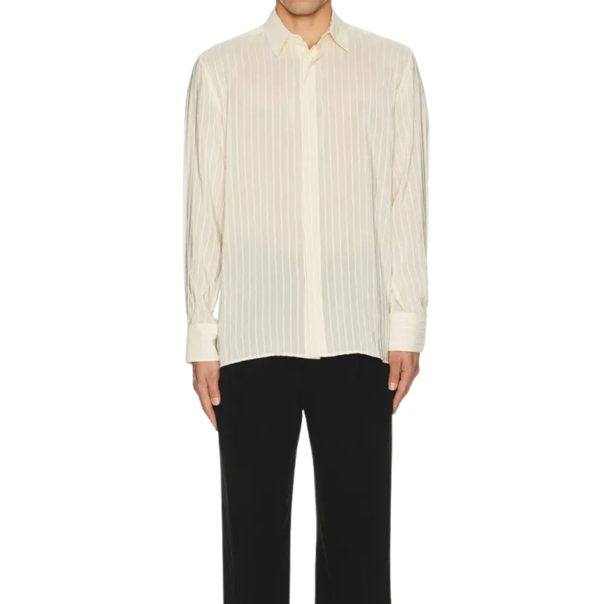 Chemise SAINT LAURENT manche longue soie coton écrue fine rayures