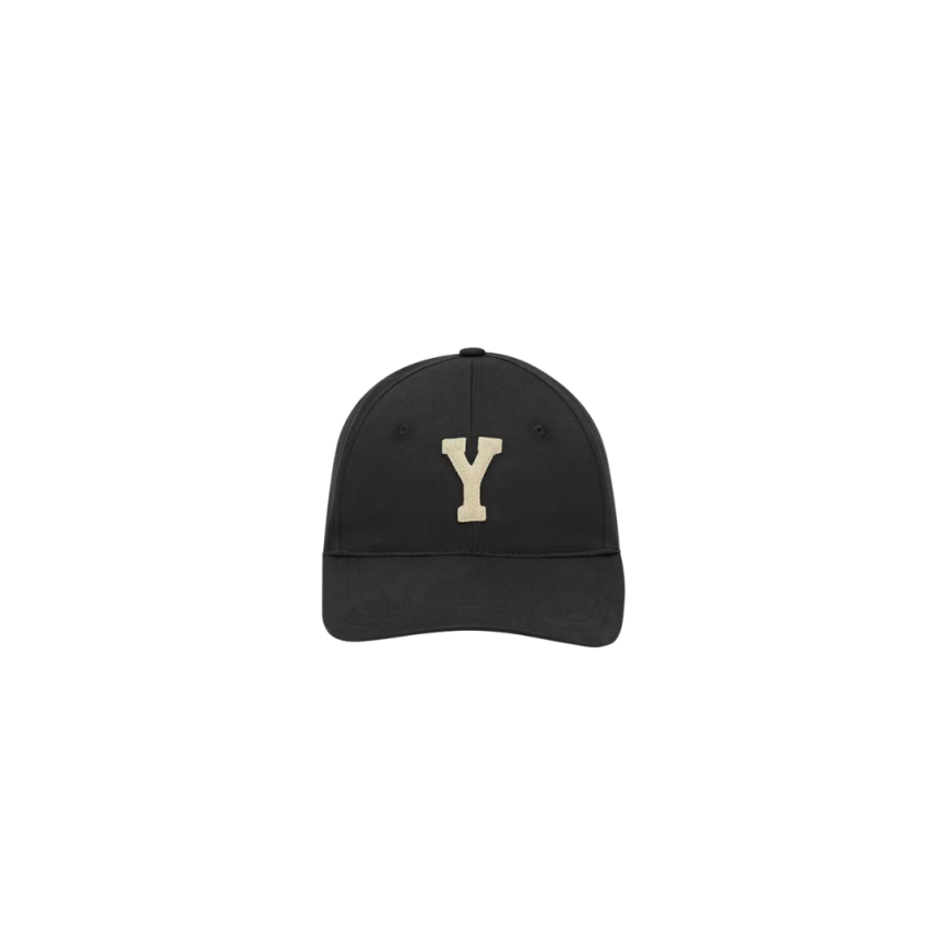 Casquette universitaire SAINT LAURENT coton noir patch Y beige