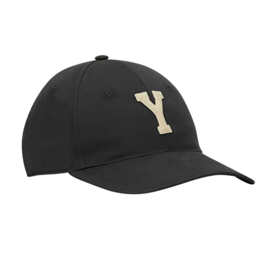 Casquette universitaire SAINT LAURENT coton noir patch Y beige
