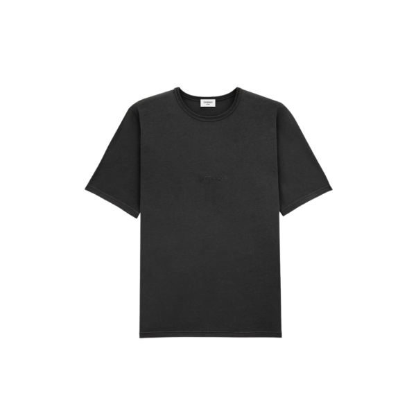 T-shirt col rond SAINT LAURENT coton noir blanchi broderie logo ton sur ton