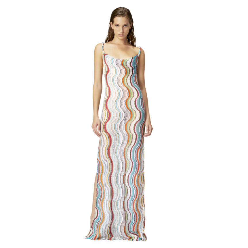 Robe cache-cœur MISSONI longue rayon fibre métal vague multicolore