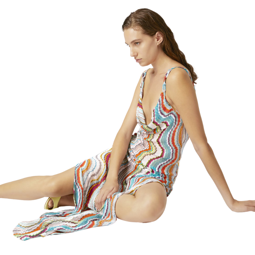 Robe cache-cœur MISSONI longue rayon fibre métal vague multicolore