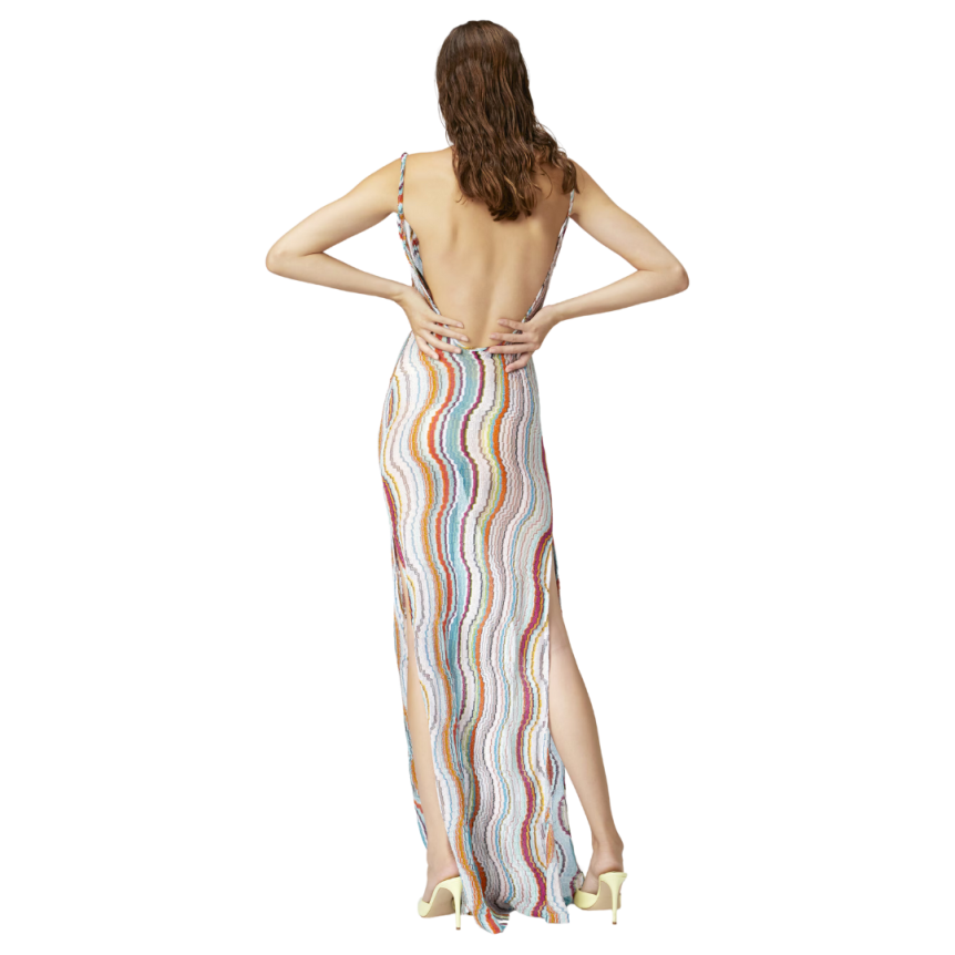 Robe cache-cœur MISSONI longue rayon fibre métal vague multicolore