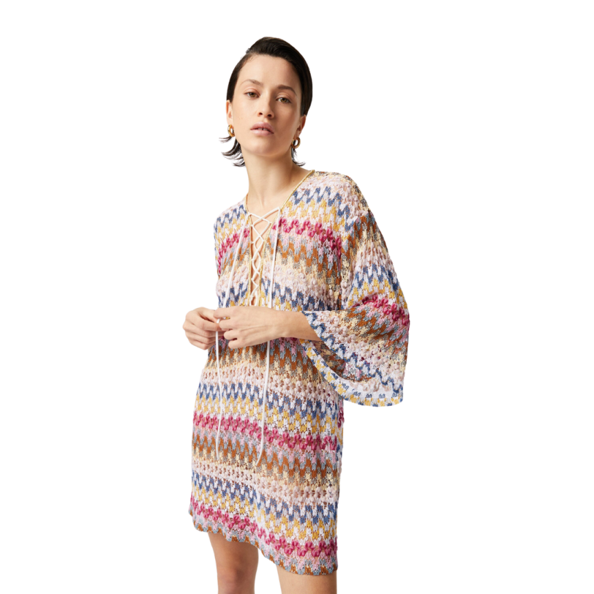 Robe caftan court dMISSONI entelle viscose lamé multicolore
