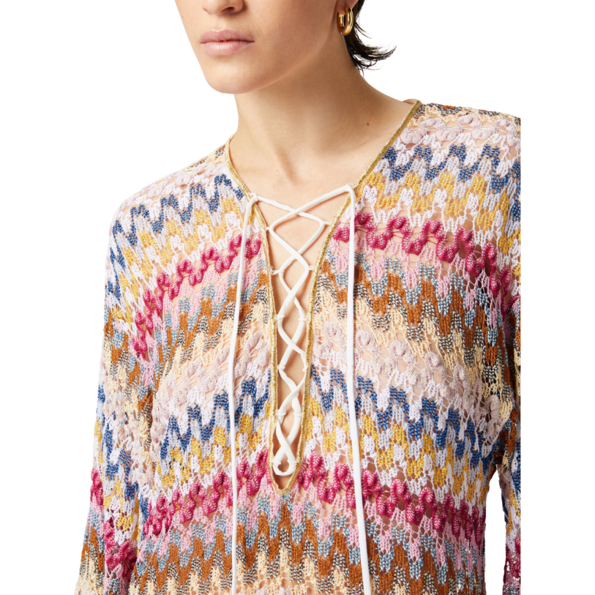 Robe caftan court dMISSONI entelle viscose lamé multicolore