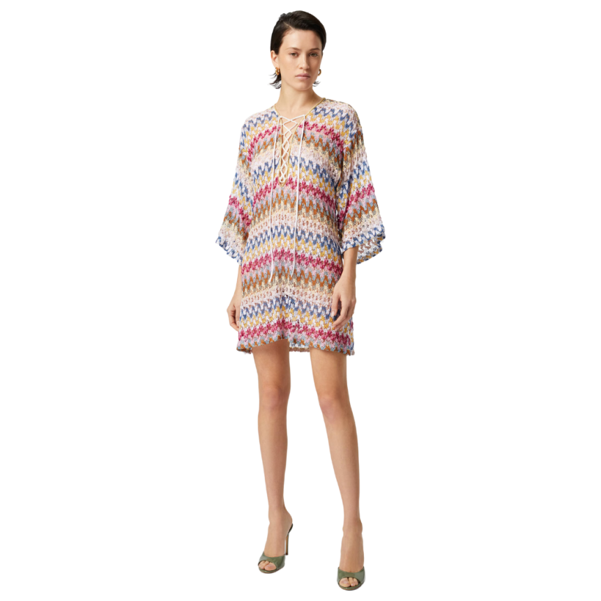 Robe caftan court dMISSONI entelle viscose lamé multicolore