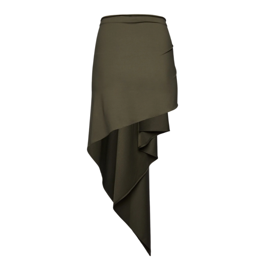 Jupe paréo  MAGDA BUTRYM court asymétrique kaki fleurs