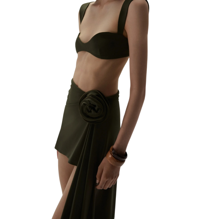 Jupe paréo  MAGDA BUTRYM court asymétrique kaki fleurs