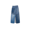 Jupe portefeuille coton bleu denim patchwork
