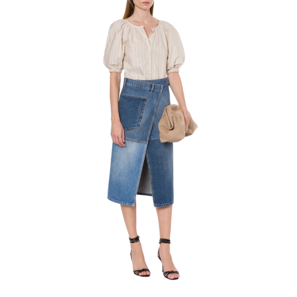 Jupe portefeuillecPHILOSOPHY DI LORENZO SERAFINI coton bleu denim patchwork