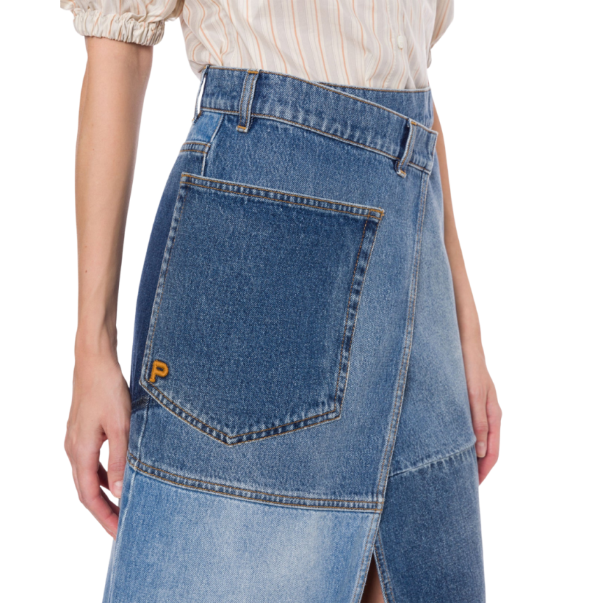 Jupe portefeuillecPHILOSOPHY DI LORENZO SERAFINI coton bleu denim patchwork