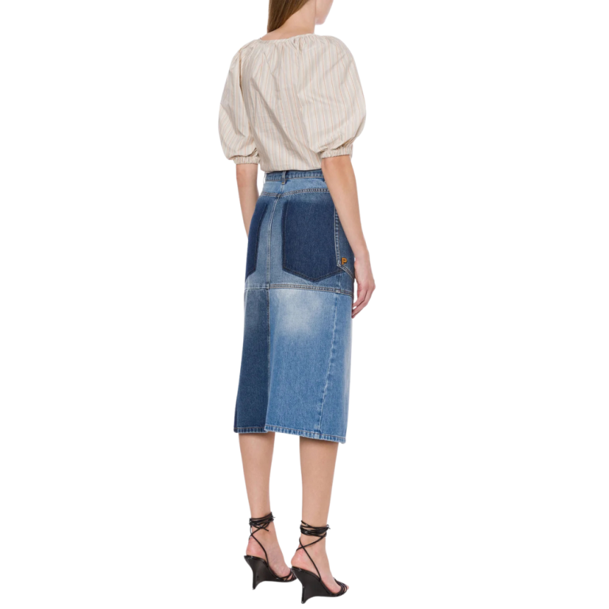 Jupe portefeuillecPHILOSOPHY DI LORENZO SERAFINI coton bleu denim patchwork