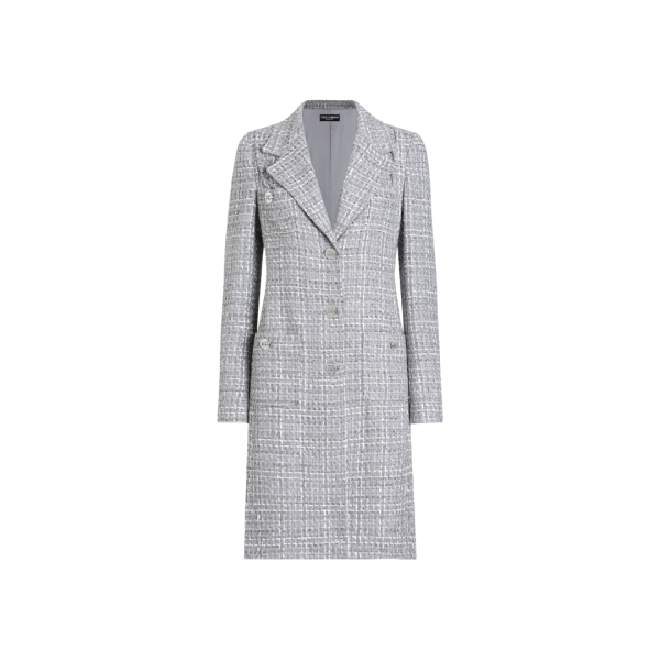 Manteau DOLCE & GABBANA simple boutonnage en tweed lamé bouclé gris argent