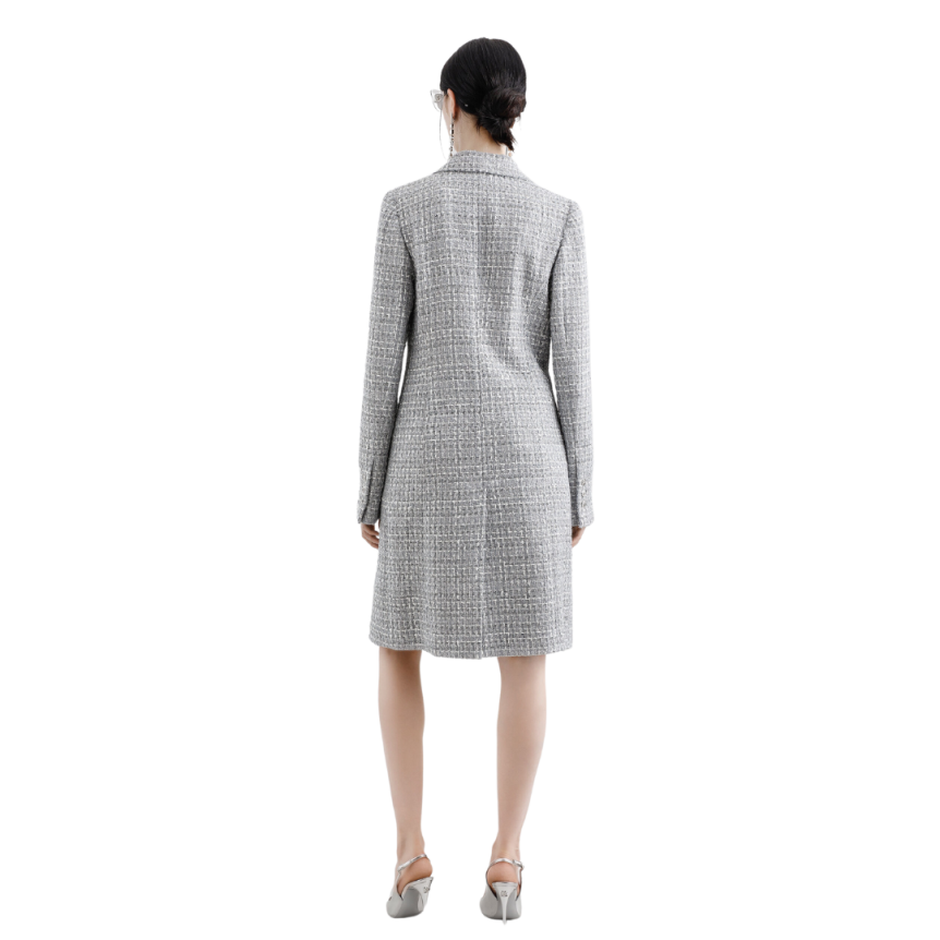 Manteau DOLCE & GABBANA simple boutonnage en tweed lamé bouclé gris argent