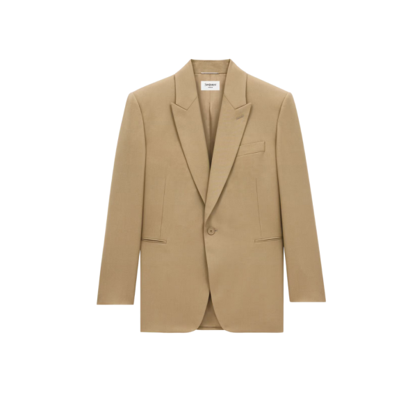 Veste Costume SAINT LAURENT Blazer simple bouton gabardine de laine beige foncé