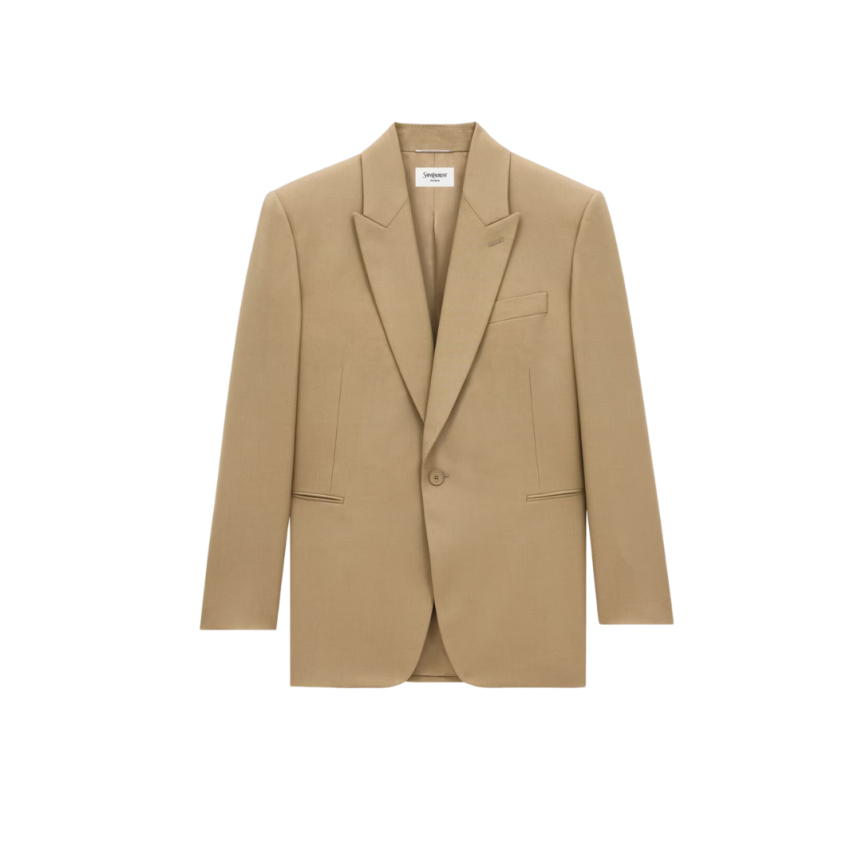 Veste Costume SAINT LAURENT Blazer simple bouton gabardine de laine beige foncé