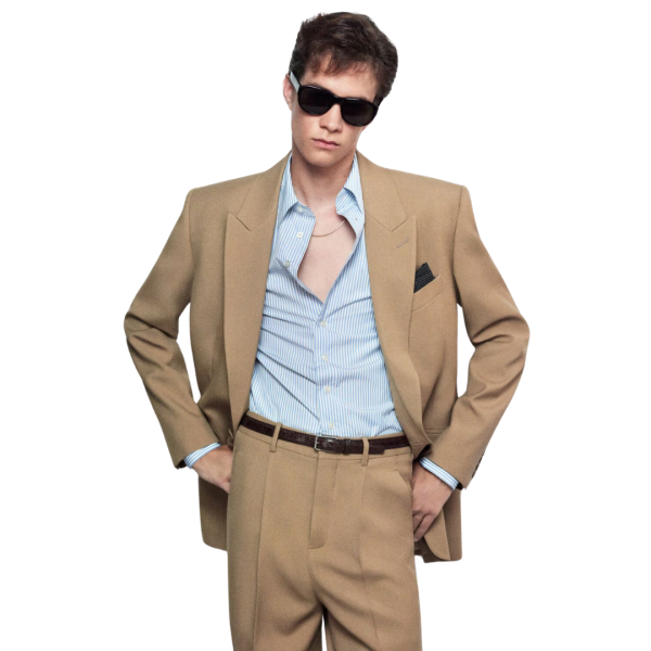 Veste Costume SAINT LAURENT Blazer simple bouton gabardine de laine beige foncé