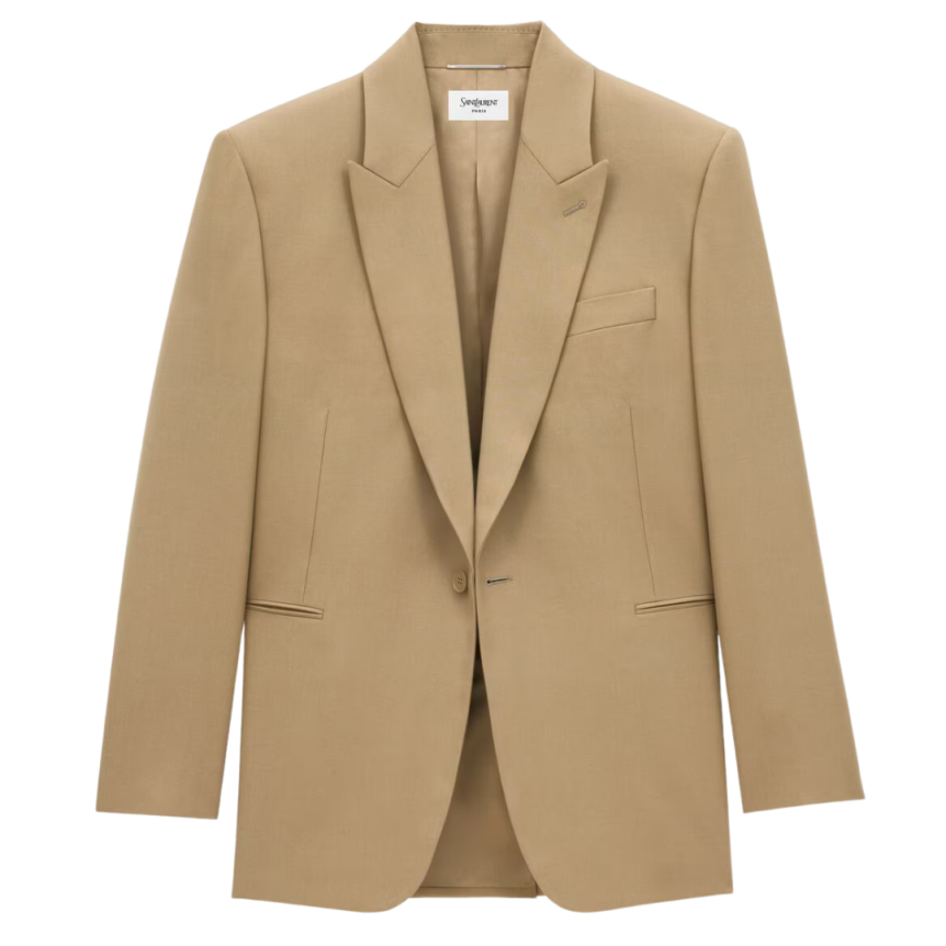 Veste Costume SAINT LAURENT Blazer simple bouton gabardine de laine beige foncé