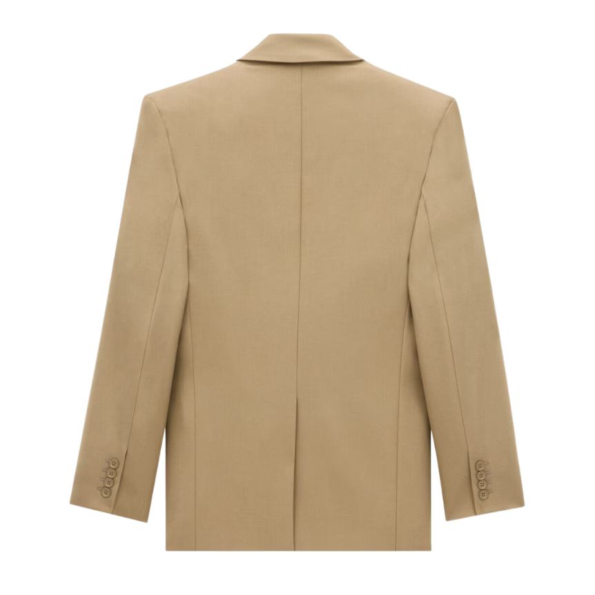 Veste Costume SAINT LAURENT Blazer simple bouton gabardine de laine beige foncé