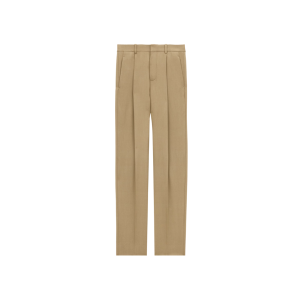 Pantalon Costume SAINT LAURENT taille haute laine beige foncé