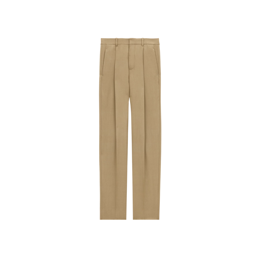Pantalon Costume SAINT LAURENT taille haute laine beige foncé