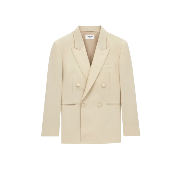 Veste Costume SAINT LAURENT smoking beige bande satin