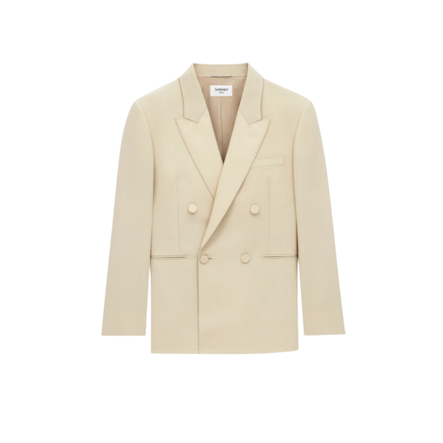 Veste Costume SAINT LAURENT smoking beige bande satin