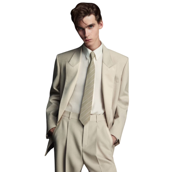 Veste Costume SAINT LAURENT smoking beige bande satin