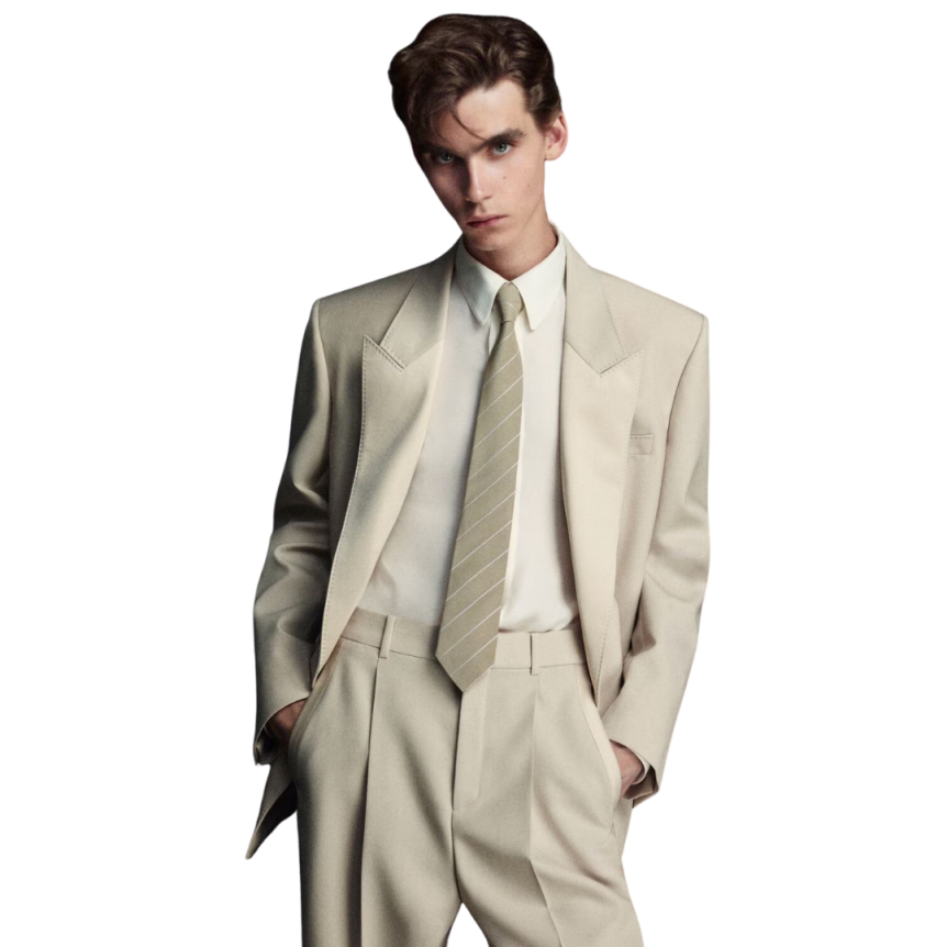 Veste Costume SAINT LAURENT smoking beige bande satin