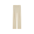 Pantalon smoking carotte taille haute beige bande satin