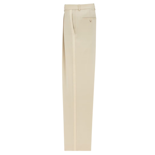 Pantalon smoking SAINT LAURENT carotte taille haute beige bande satin